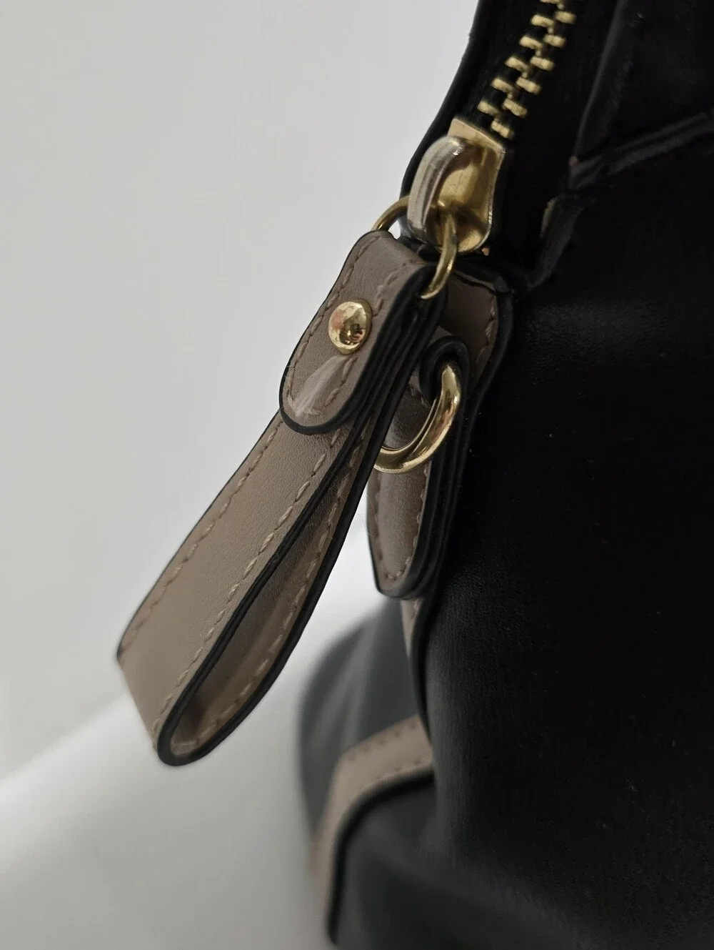 Nanette Lepore Black & Tan Faux Leather Satchel Handbag Purse